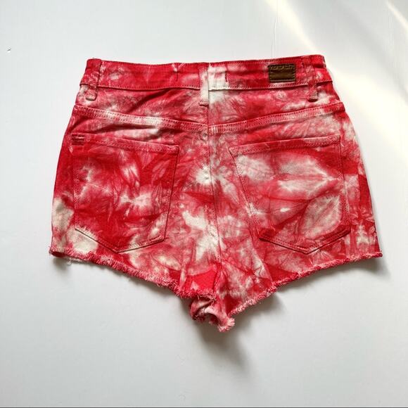 BDG Festival Shorts 28 Red Tie Dye High Rise Cheeky High Waisted - Picture 2 of 9
